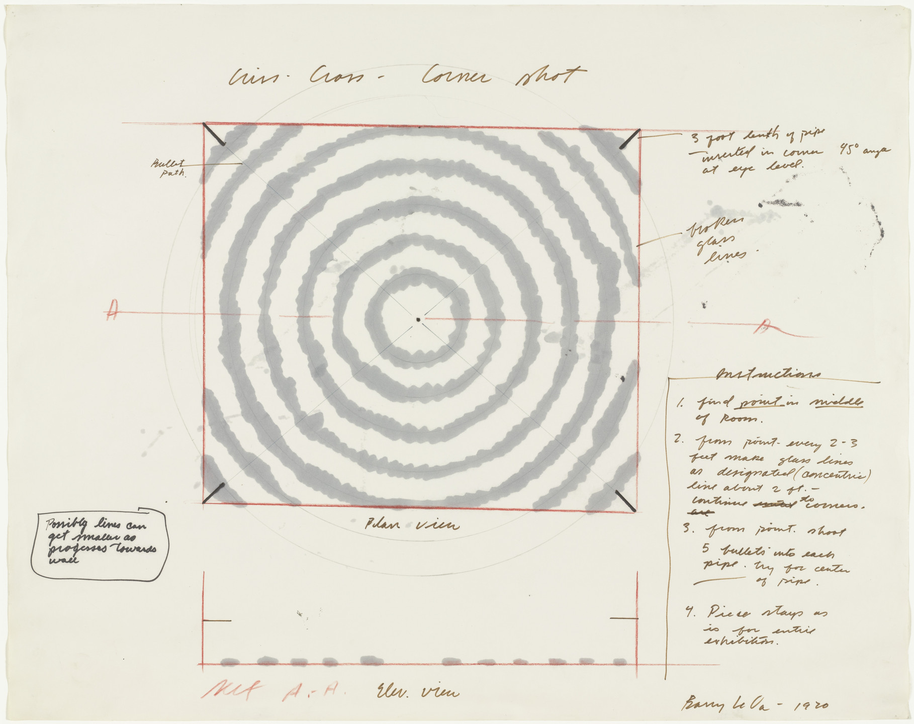 Barry Le Va. Criss-Cross Corner Shot - Plan View. 1970
