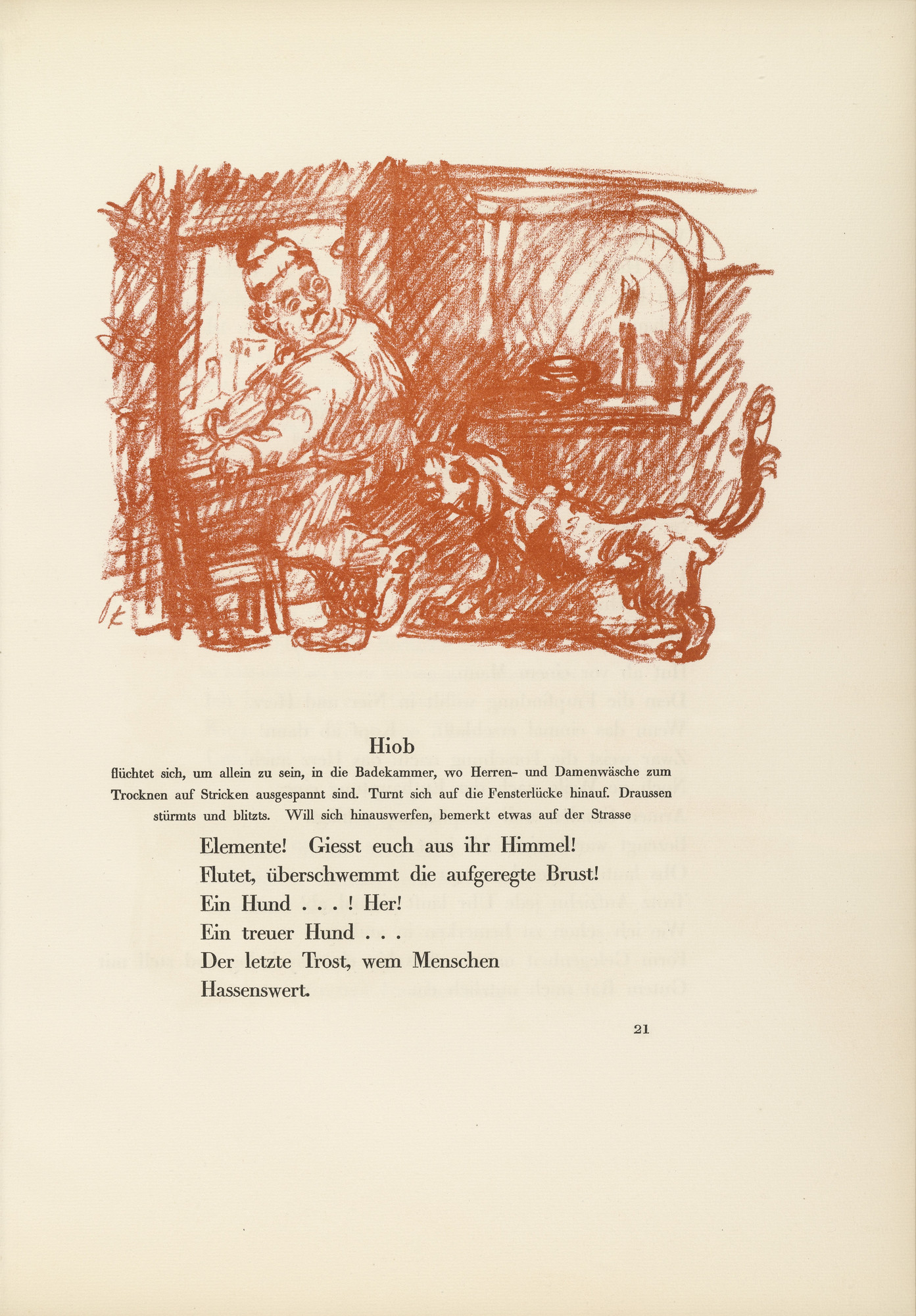 Oskar Kokoschka. Job and the Poodle (Hiob und der Pudel) (headpiece, page 21) from Hiob (Job)