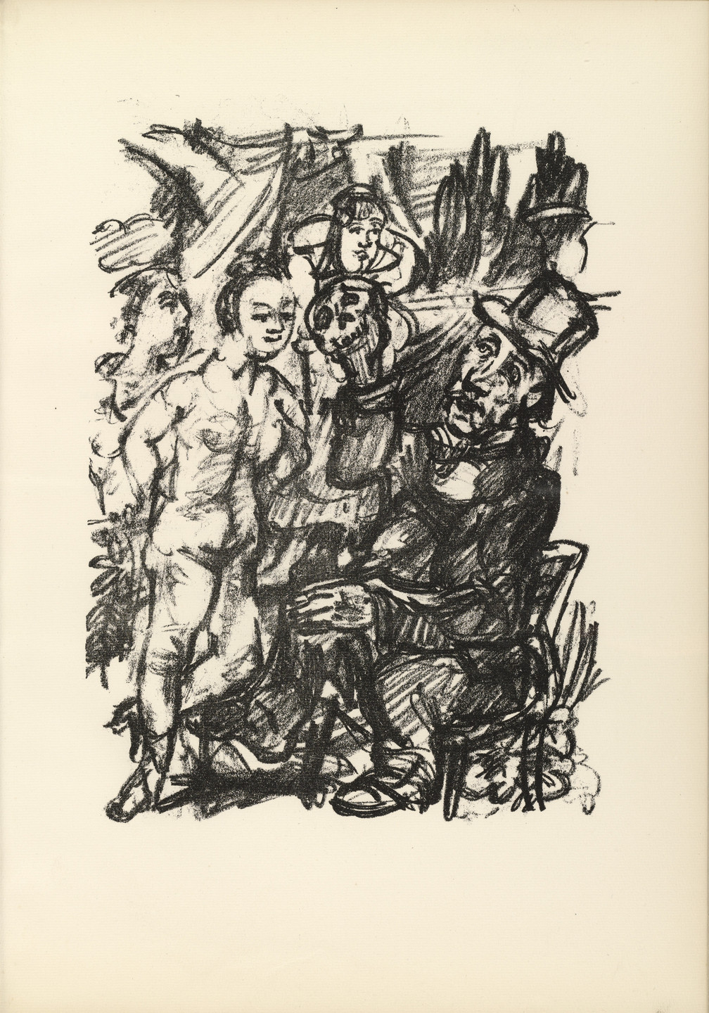 Oskar Kokoschka. Job and the Maidens (Hiob und die Fräuleins) (plate, page 35) from Hiob (Job). 1916–17, published 1917