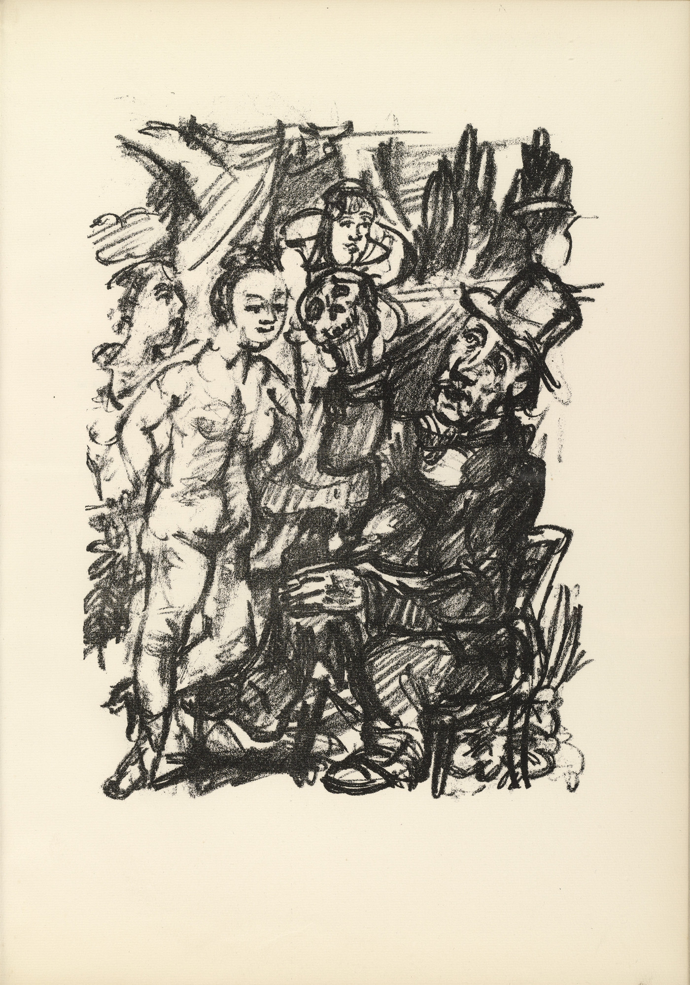 Oskar Kokoschka. Job and the Maidens (Hiob und die Fräuleins) (plate, page 35) from Hiob (Job)