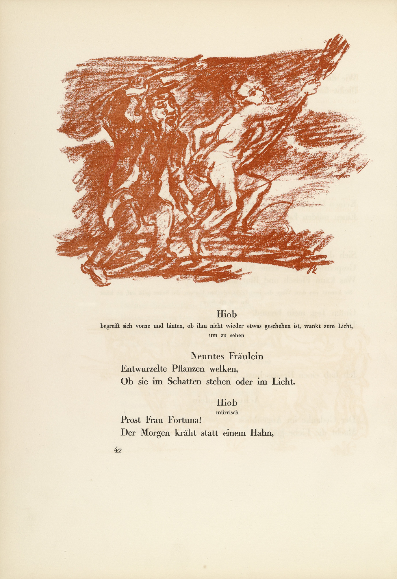 Oskar Kokoschka. Lumbago (Der Hexenschuss) (in-text plate, page 42) from Hiob (Job)