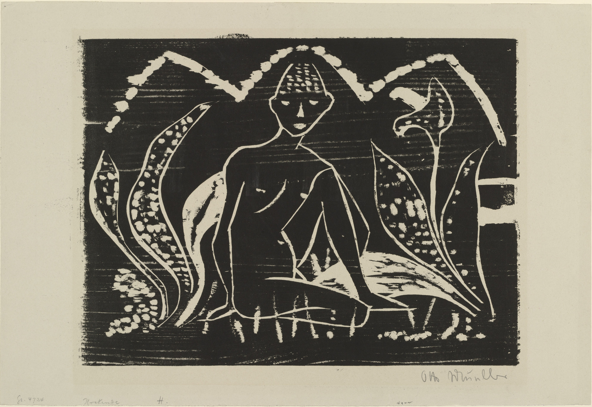 Otto Mueller. Boy among Leaves (Boy in Reeds) (Knabe zwischen Blattpflanzen [Knabe im Schilf])