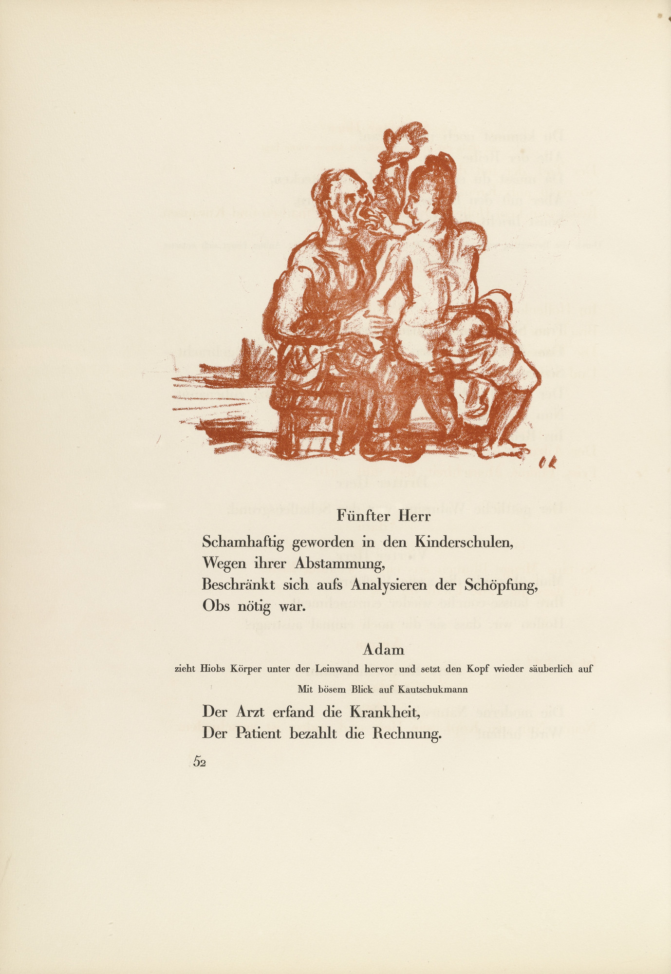 Oskar Kokoschka. Anima With the Contortionist (Anima mit Kautschukmann) (in-text plate, page 52) from Hiob (Job)
