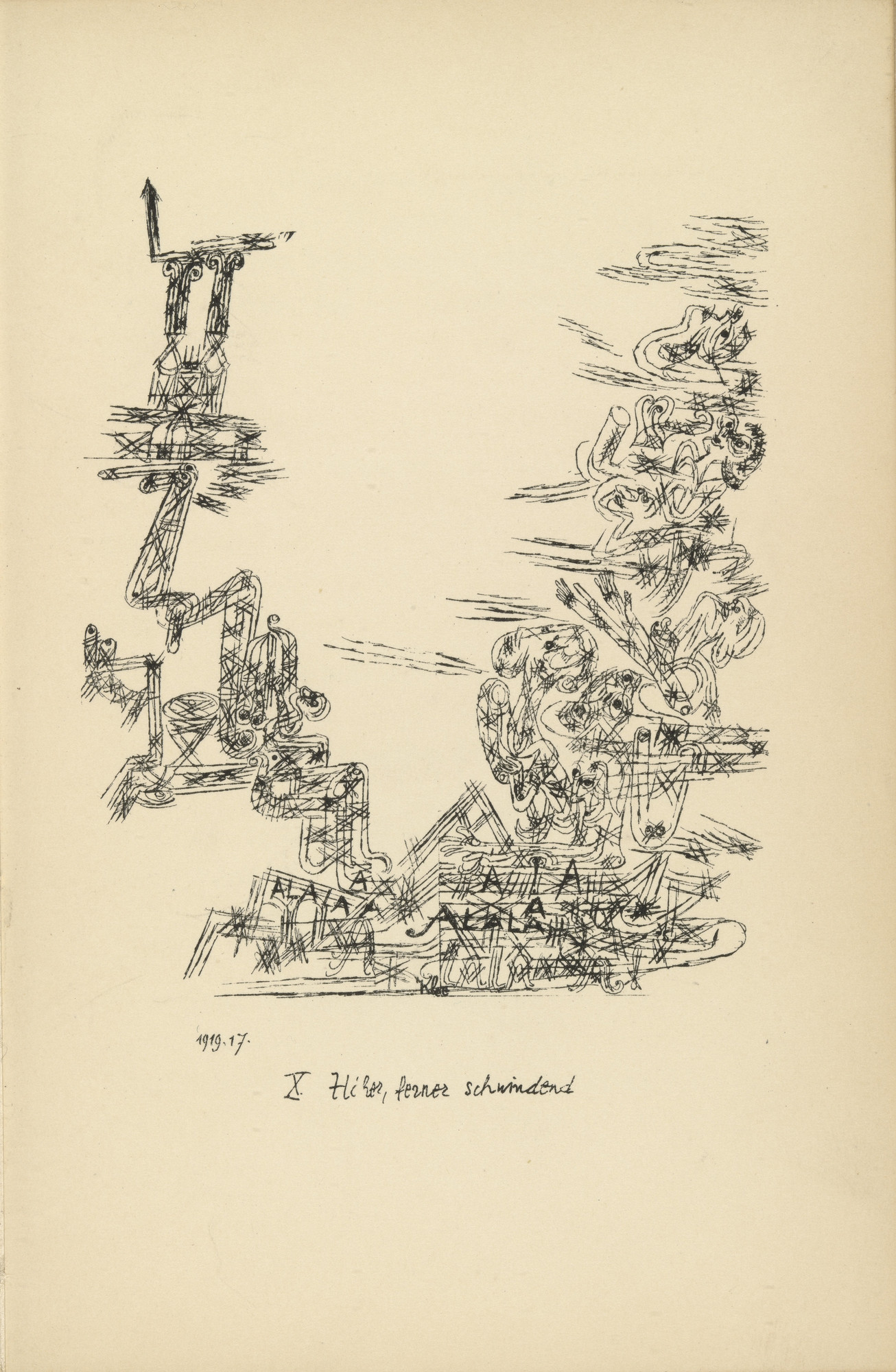 Paul Klee. Higher, Fading Away (plate facing page 88) from Potsdamer Platz oder Die Nächte des neuen Messias. Ekstatische Visionen (Potsdamer Platz or The Nights of the New Messiah. Ecstatic Visions)