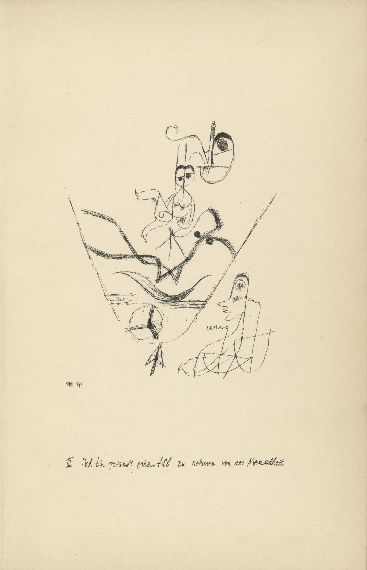 Paul Klee. I Am Sent to Relieve Mankind of a Nightmare (plate facing page 32) from Potsdamer Platz oder Die Nächte des neuen Messias. Ekstatische Visionen (Potsdamer Platz or The Nights of the New Messiah. Ecstatic Visions)