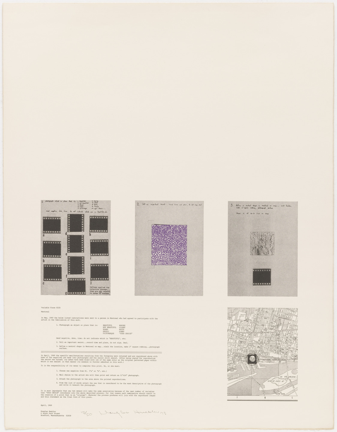 Douglas Huebler. Variable Piece # 150, Montreal. 1969 (printed 1973)