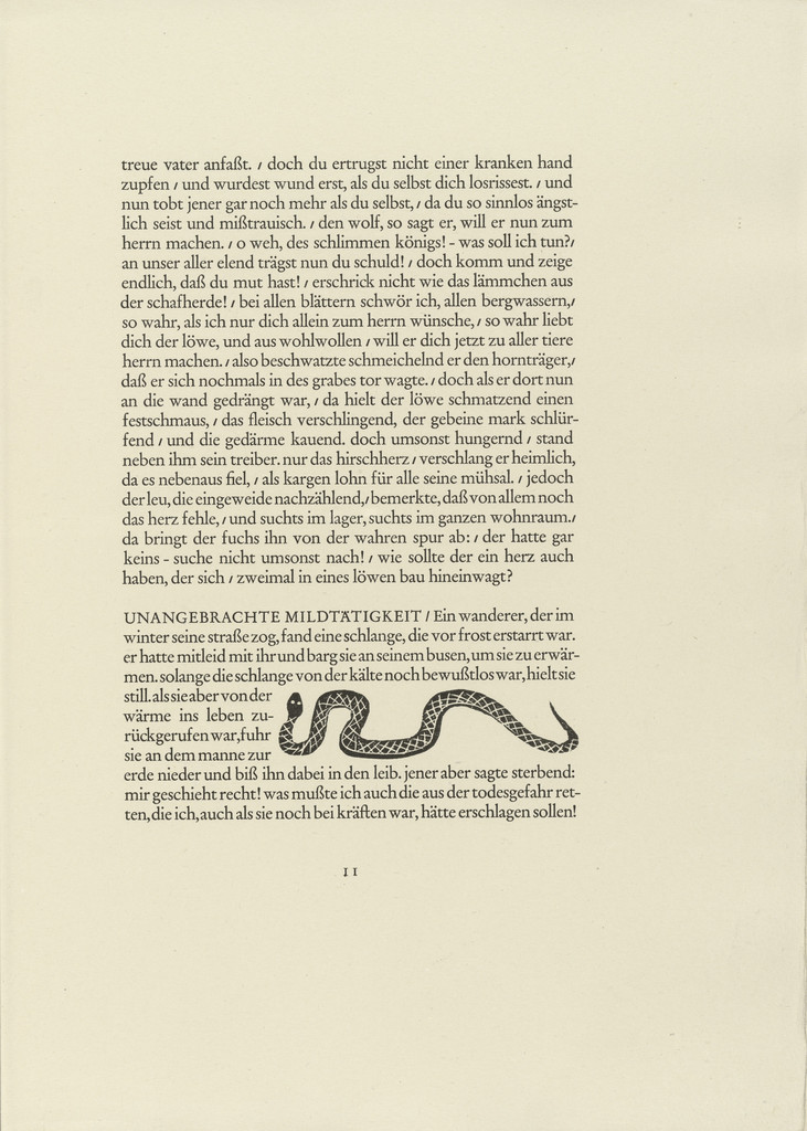 Snake (Schlange) (in-text plate, page 11) from Tierfabeln des Aesop (Aesop's Fables)