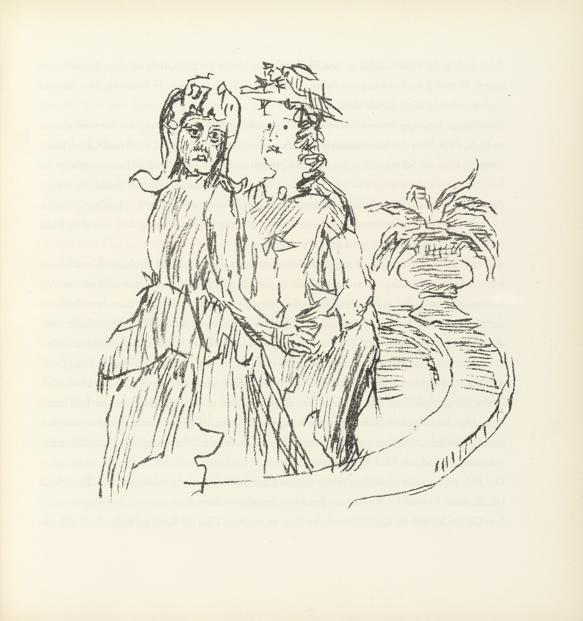 Oskar Kokoschka. Ann Eliza Talking with her Sister-in-law Gwendolin (Ann Eliza und ihre Schwägerin Gwendolin im Gespräch) (plate, folio 9) from Ann Eliza Reed