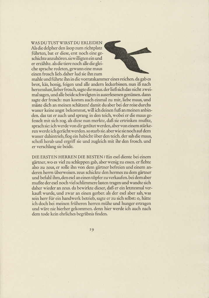 Hawk in Flight (Habicht im Fluge) (in-text plate, page 19) from Tierfabeln des Aesop (Aesop's Fables)