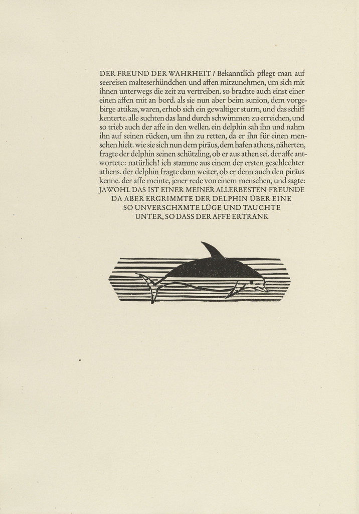 Dolphin (Delphin) (tailpiece, page 32) from Tierfabeln des Aesop (Aesop's Fables)