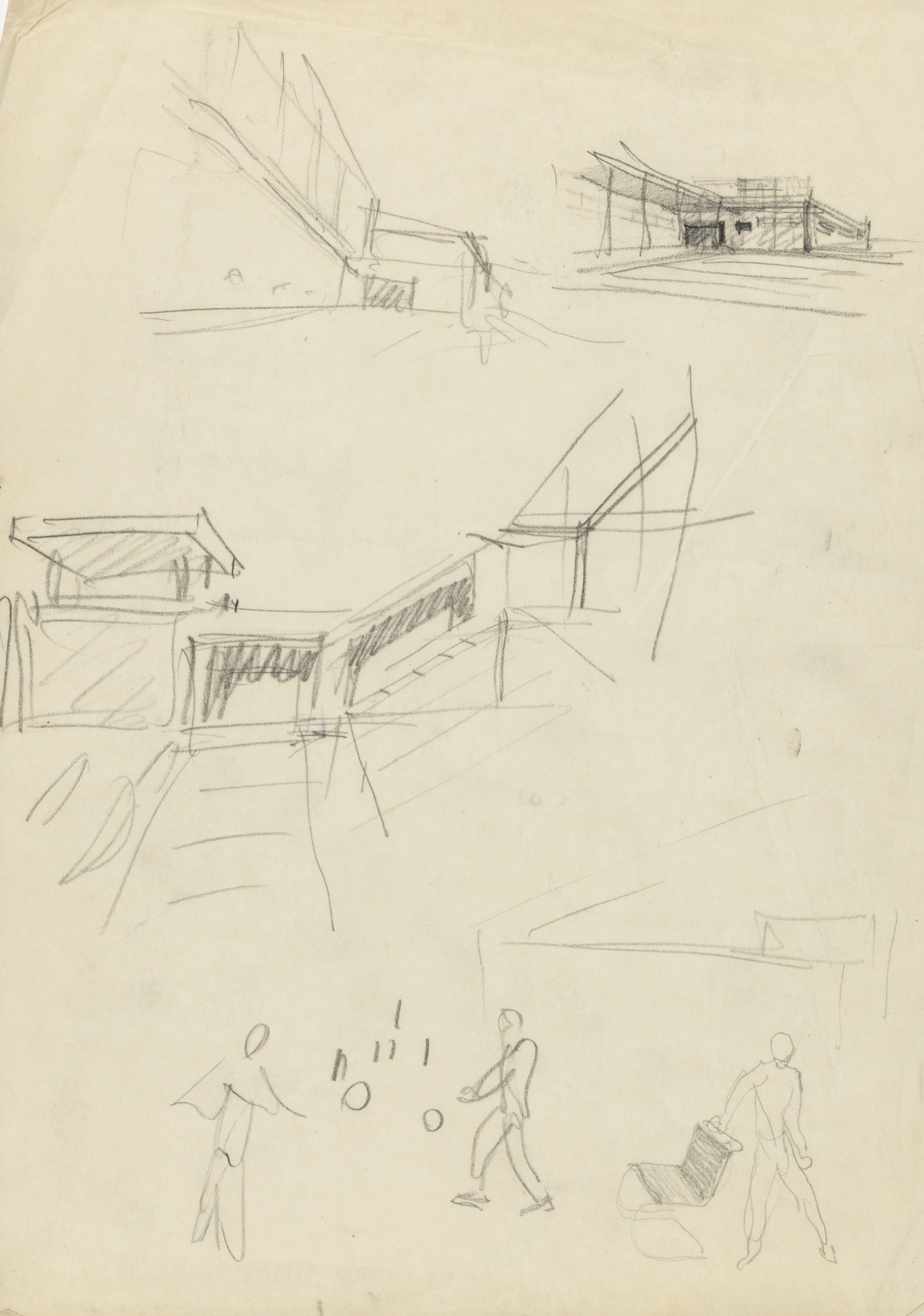 Three perspective sketches and one sketch of MR20 Side Chair with