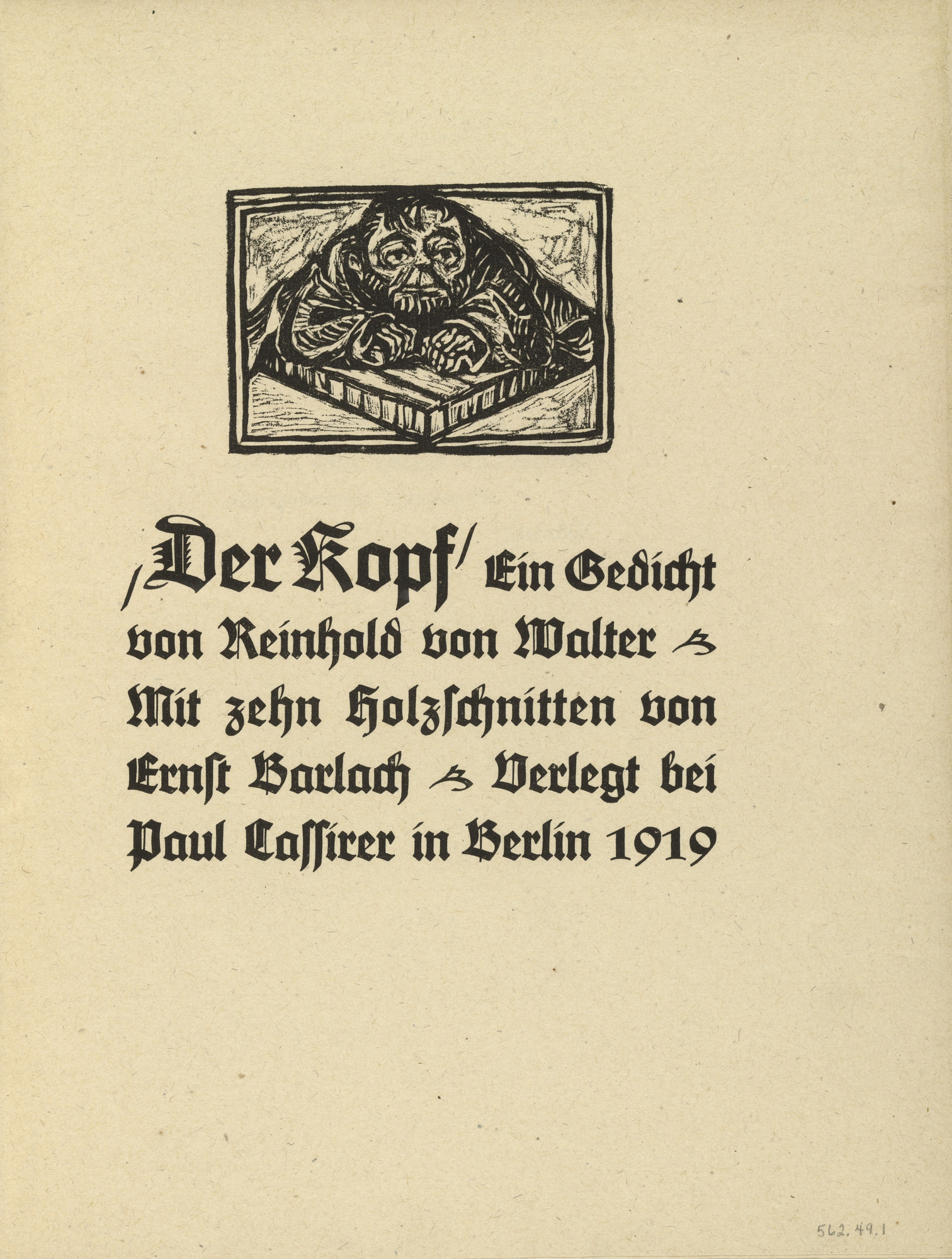 Ernst Barlach. Titlepage vignette from Der Kopf (The Head)