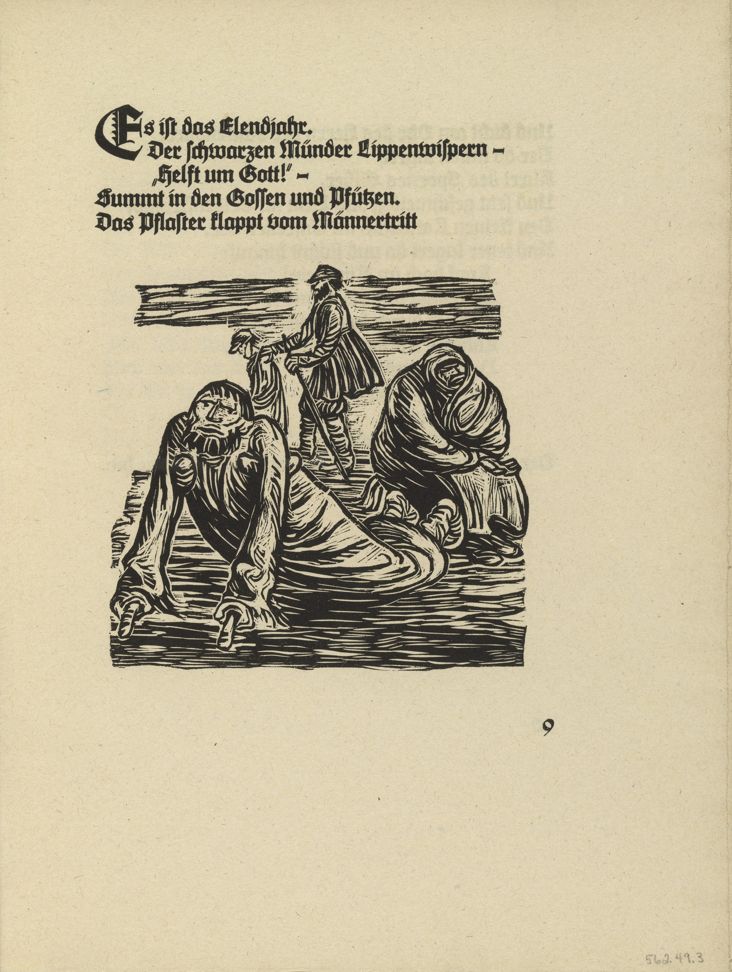 Ernst Barlach. Cripple, Blind Man and Old Beggar Woman (Lahmer, Blinder und bettelnde Alte (in-text plate, page 9) from Der Kopf (The Head)