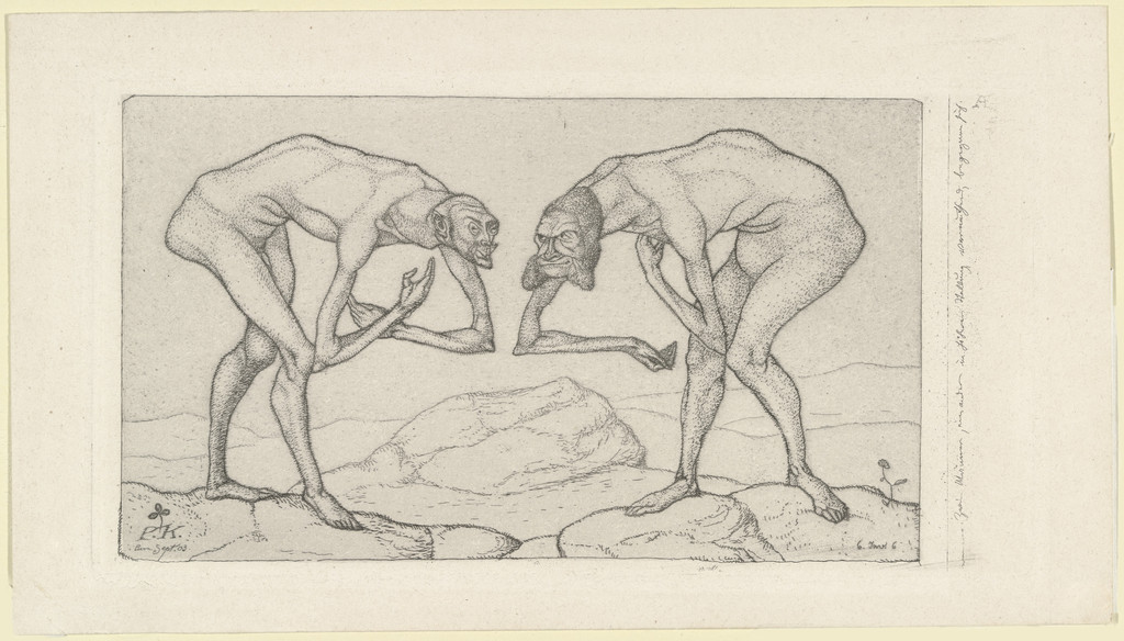 Two Men Meet, Each Believing the Other to Be of Higher Rank (Zwei Männer, einander in höherer Stellung vermutend, begegnen sich) from the series Inventions (Inventionen), Paul Klee, 1903