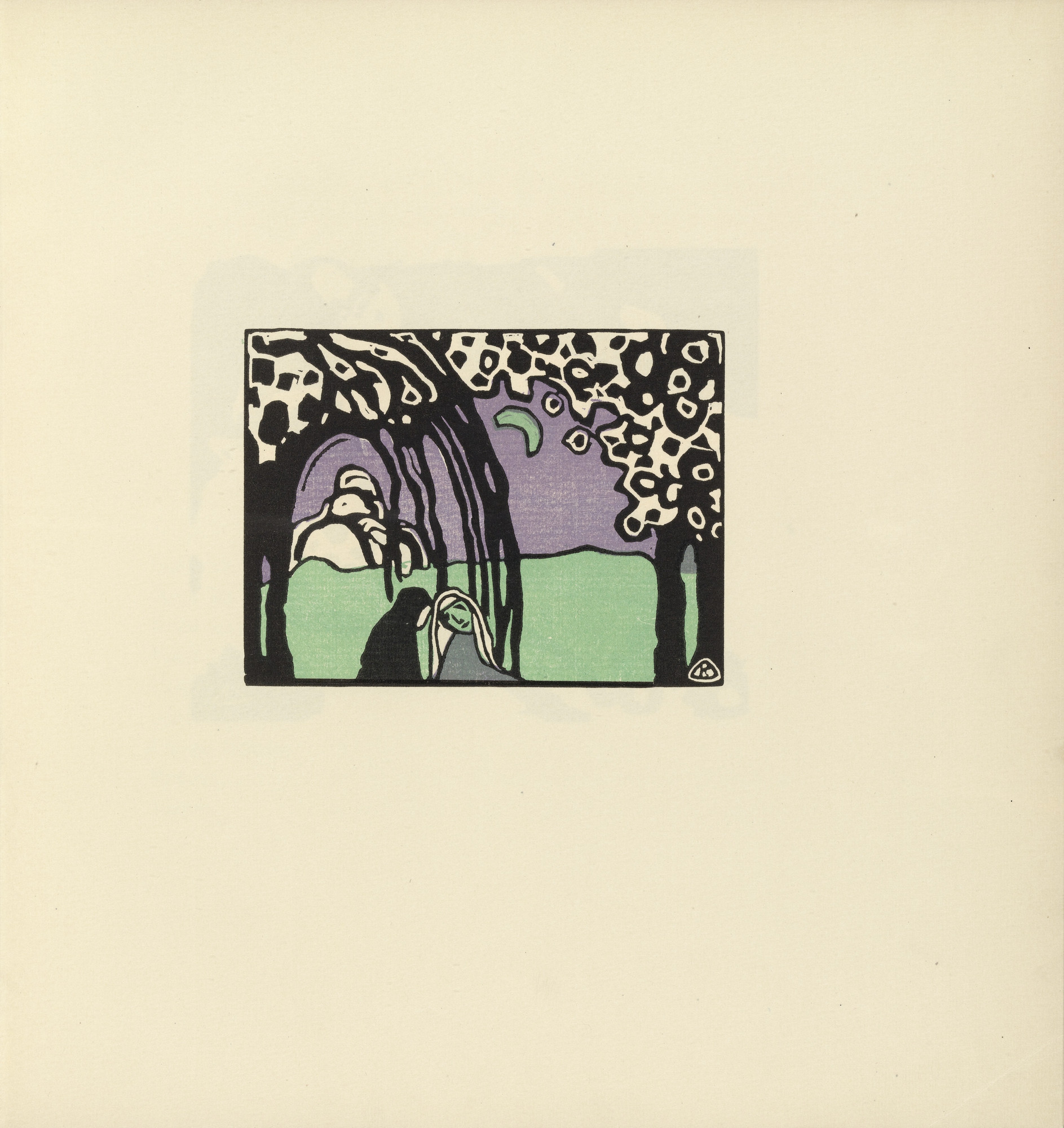 Vasily Kandinsky. Two Women in Moonlit Landscape (Zwei Frauen in Mondlandschaft) (plate, folio 12) from Klänge (Sounds)