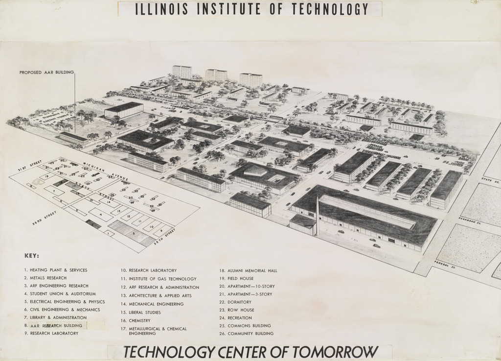 IIT Master Plan, Chicago, Illinois, "Technology Center" , Site plan, aerial perspective