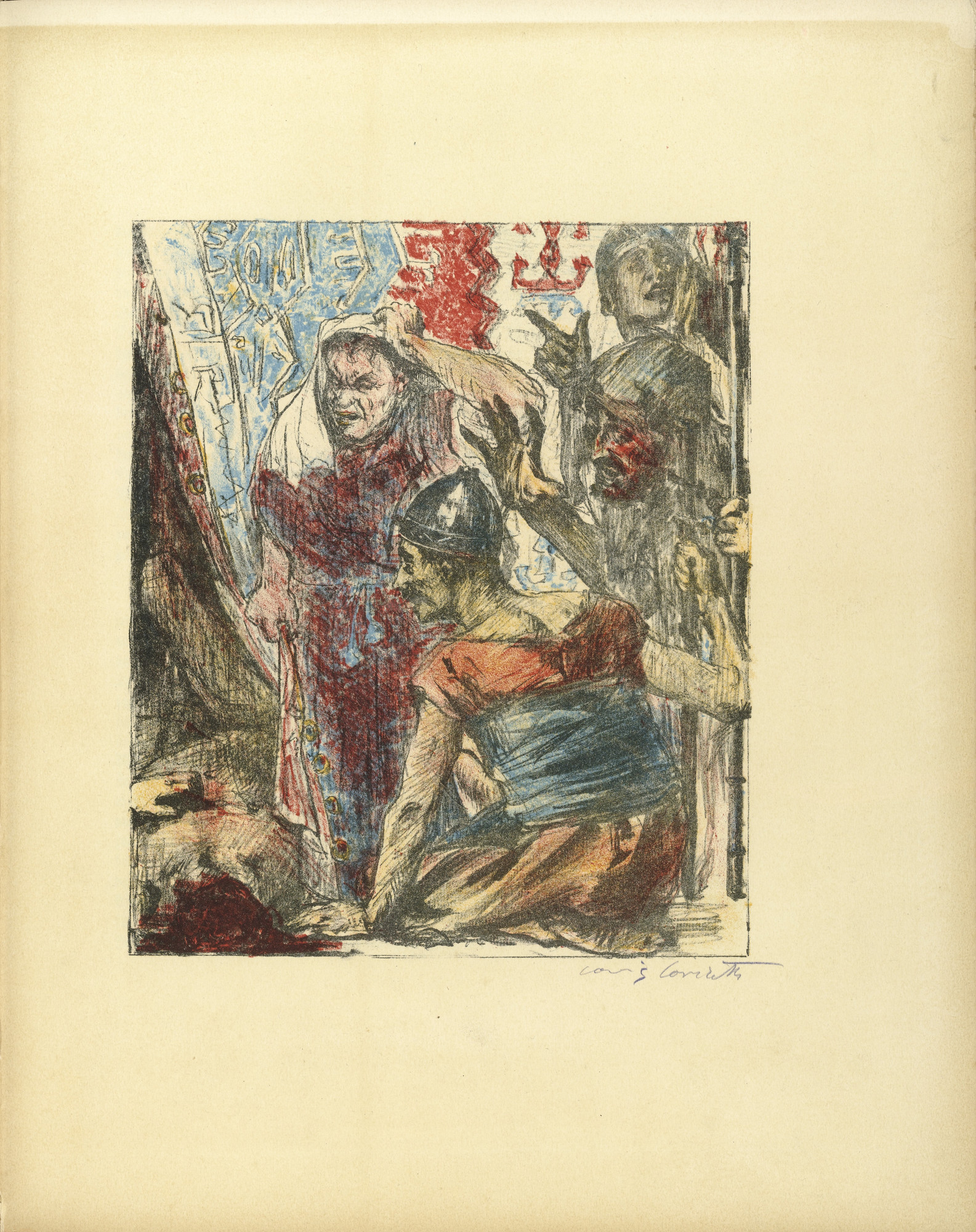 Lovis Corinth. Bagoa and the Generals before the Corpse of Holofernes (plate, folio 30) from Das Buch Judith (The Book of Judith)
