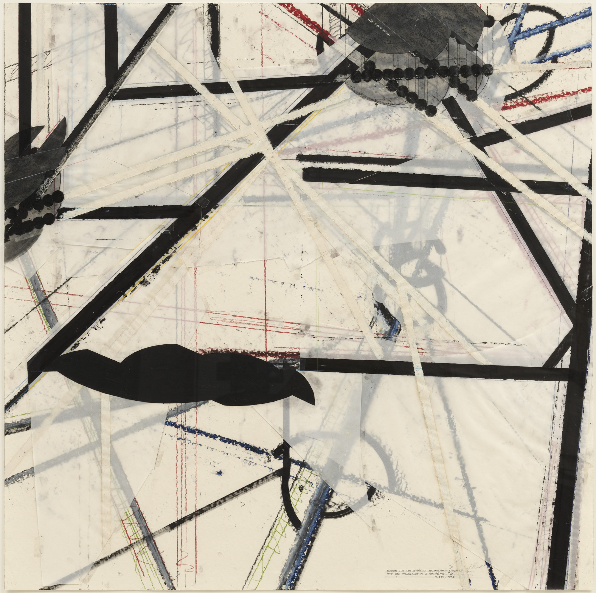 Barry Le Va. Diagram for Two Separate Installlations Combined into One Installation in 2 Perspectives