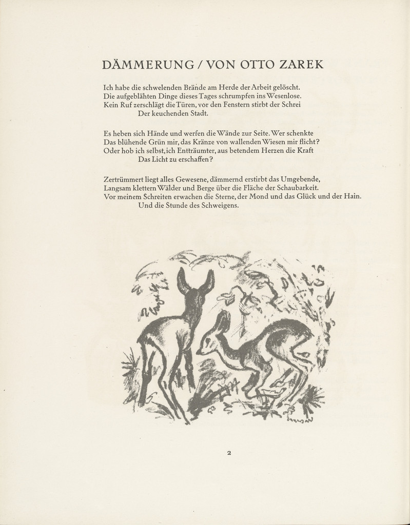 Deer (Rehzwillinge) (tailpiece, page 2) from the periodical Münchner Blätter für Dichtung und Graphik, vol. 1, no. 1 (January 1919)