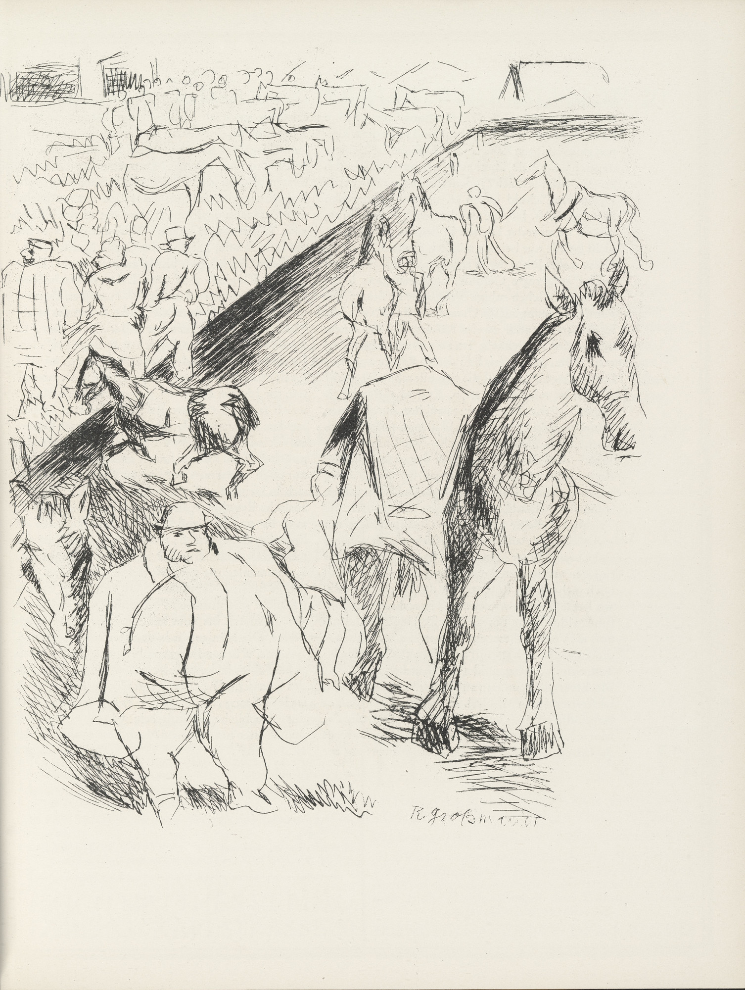 Rudolf Grossmann. Berlin Horsemarket (plate, page 31) from the periodical Münchner Blätter für Dichtung und Graphik, vol. 1, no. 2 (February 1919)
