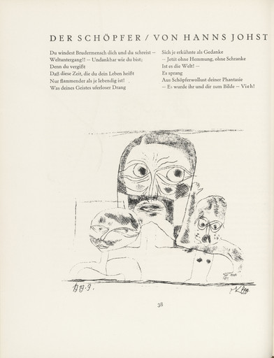 Three Heads (tailpiece, page 38) from the periodical Münchner Blätter für Dichtung und Graphik, vol. 1, no. 3 (March 1919)