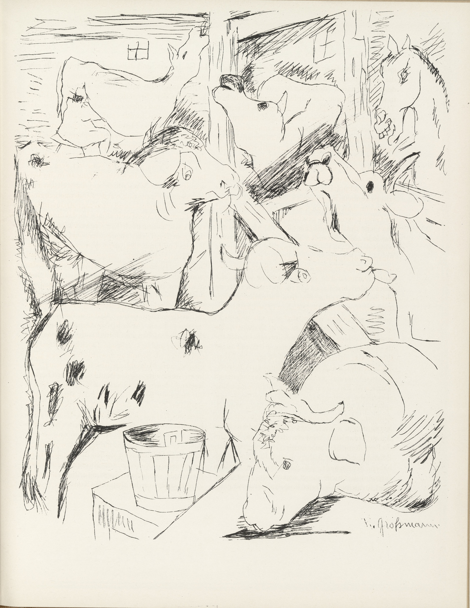 Rudolf Grossmann. Ox Stable (plate, page 63) from the periodical Münchner Blätter für Dichtung und Graphik, vol. 1, no. 4 (April 1919)
