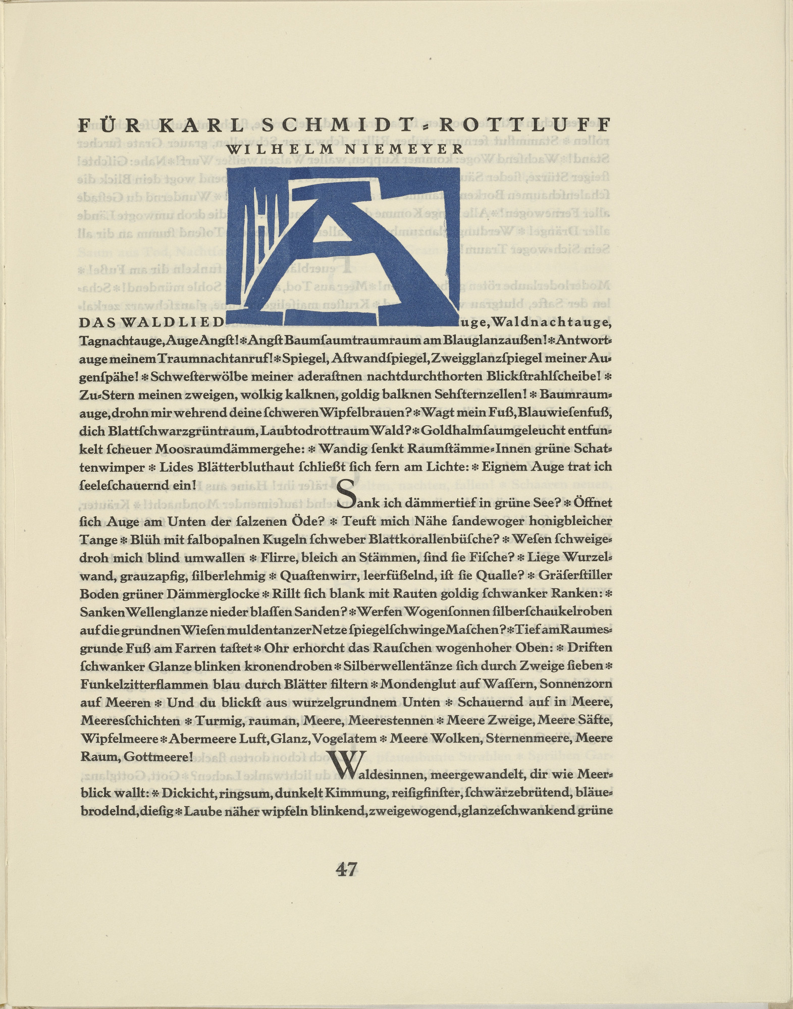 Karl Schmidt-Rottluff. Ornamental initial 'A' from the periodical Kündung, vol. 1, no. 4, 5, 6 (April, May, June 1921)

