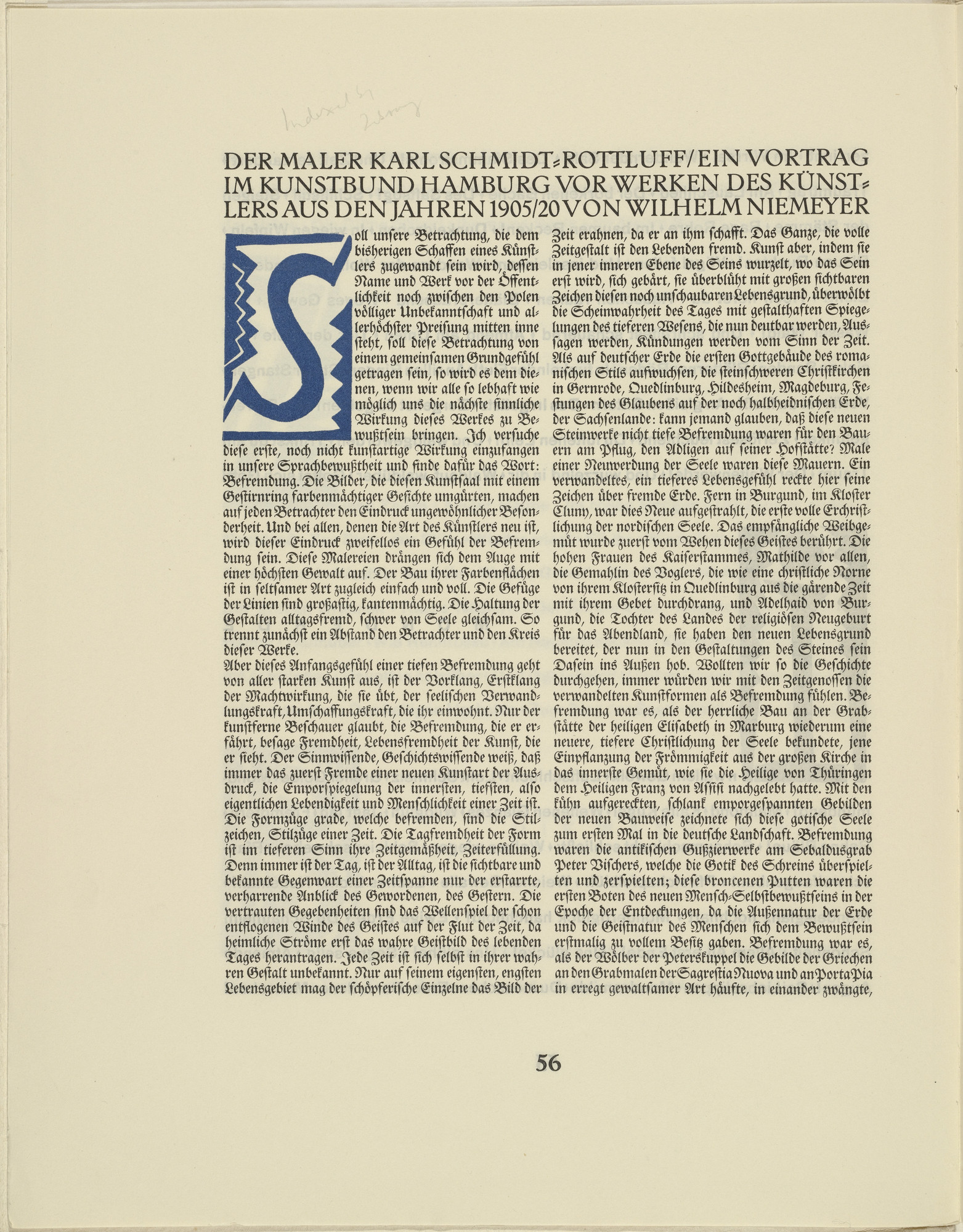 Karl Schmidt-Rottluff. Ornamental initial 'S' from the periodical Kündung, vol. 1, no. 4, 5, 6 (April, May, June 1921)