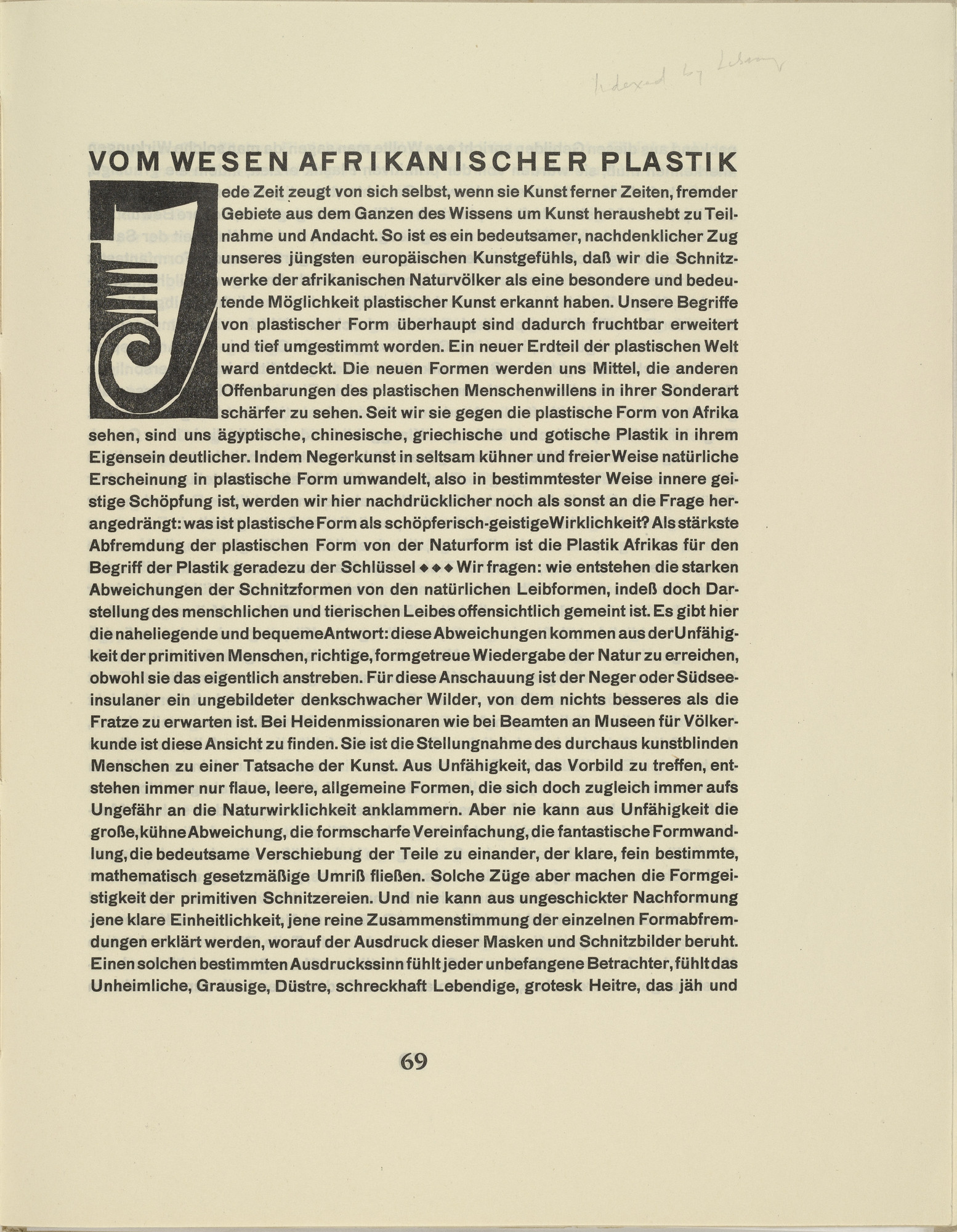 Karl Schmidt-Rottluff. Ornamental initial 'J' from the periodical Kündung, vol. 1, no. 4, 5, 6 (April, May, June 1921)