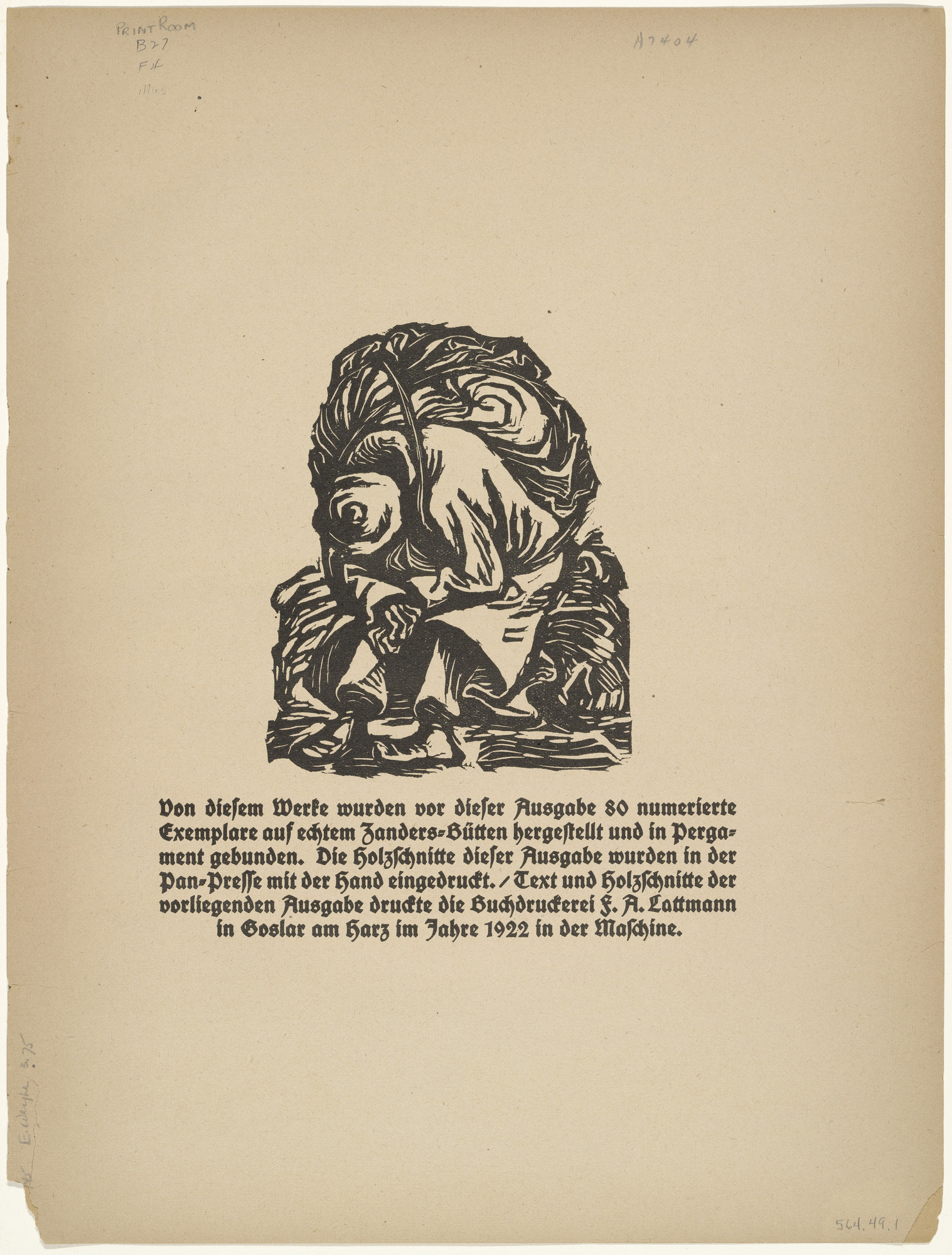 Ernst Barlach. The Burden (Die Last) (headpiece, page 7) from Der Findling (The Foundling)