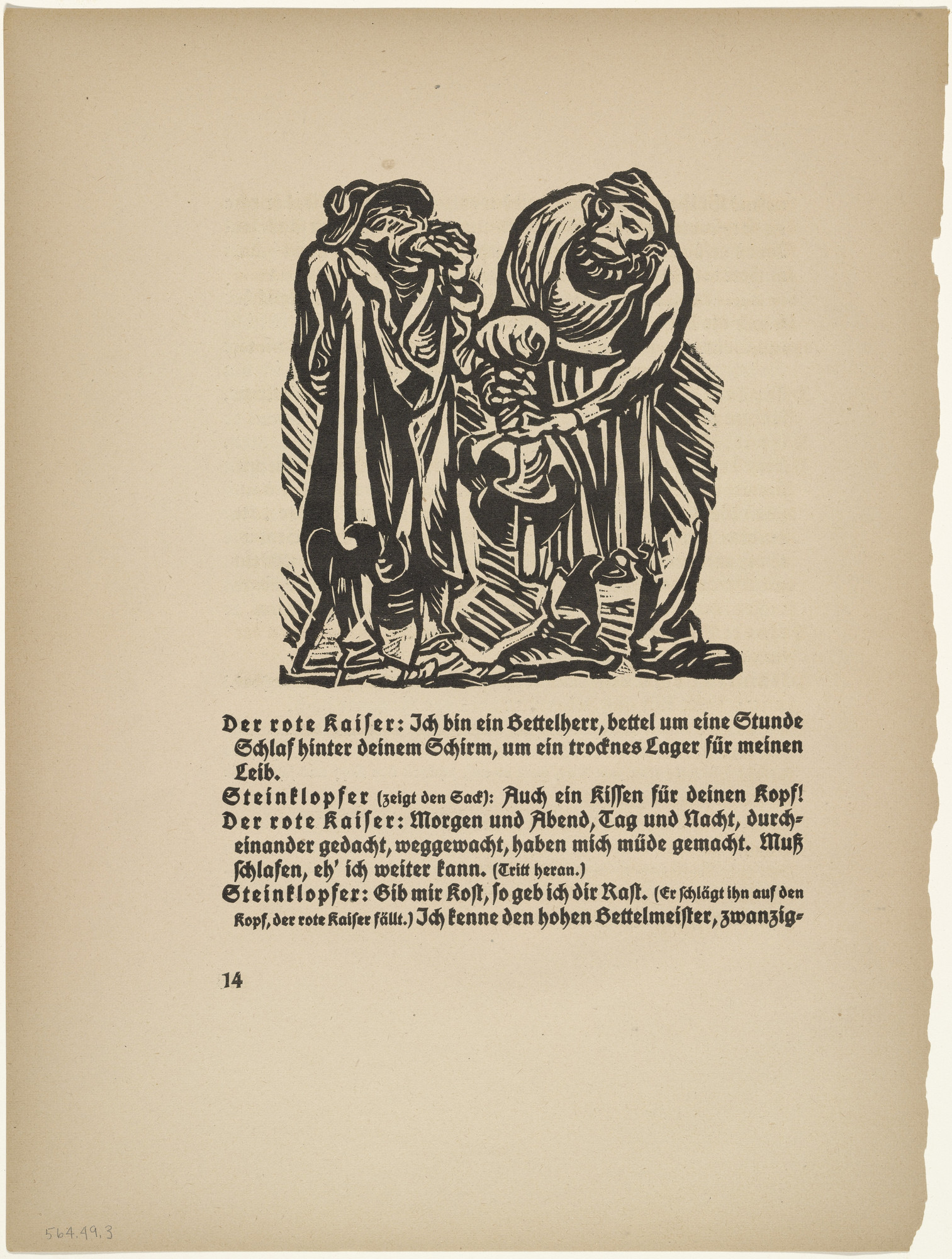Ernst Barlach. Stonebreaker and the Red Kaiser (Steinklopfer und roter Kaiser) (in-text plate, page 14) from Der Findling (The Foundling)