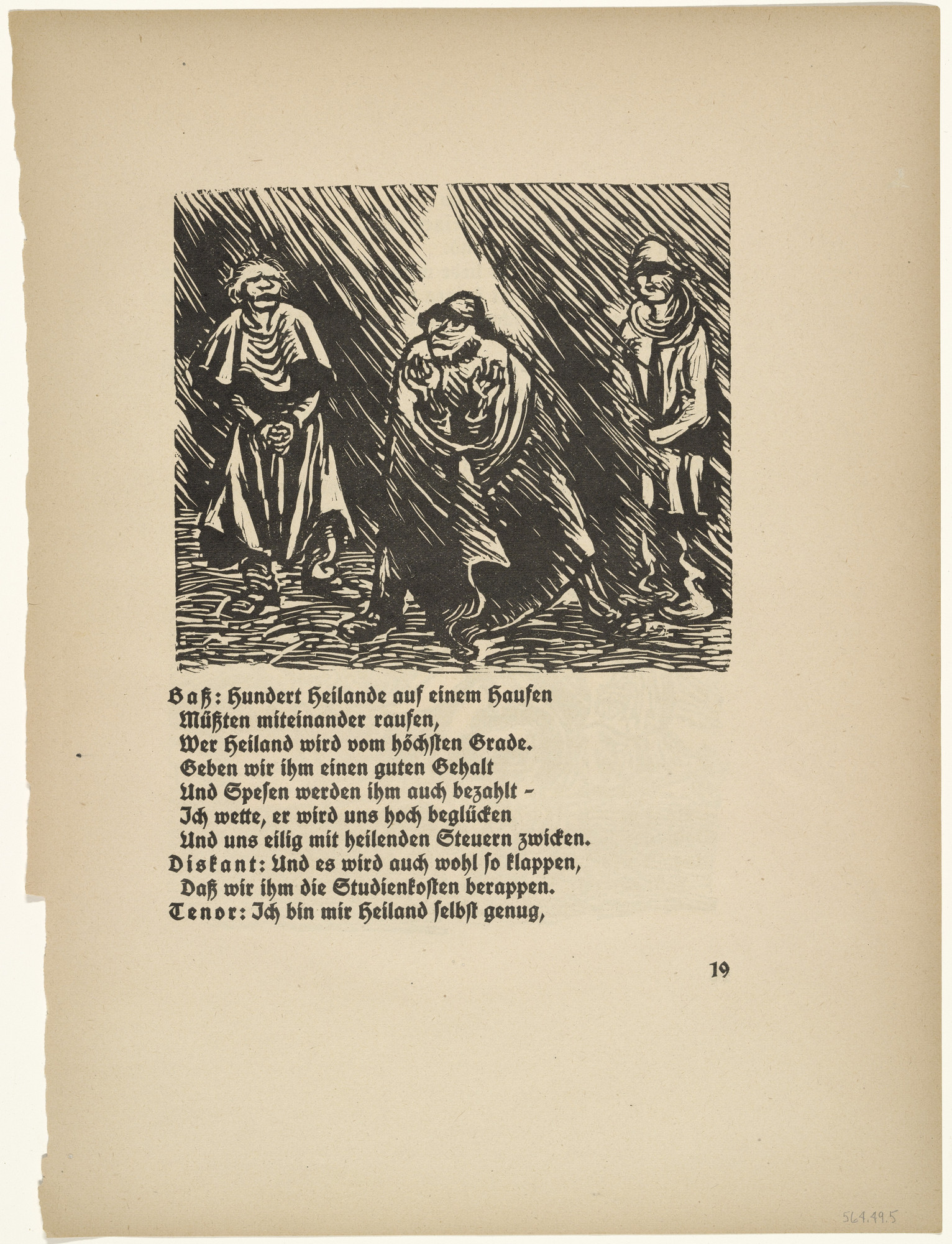 Ernst Barlach. Group of Three Figures: Bass, Soprano, Tenor (Gruppe aus drei Figuren: Baß, Diskant, Tenor) (in-text plate, page 19) from Der Findling (The Foundling)