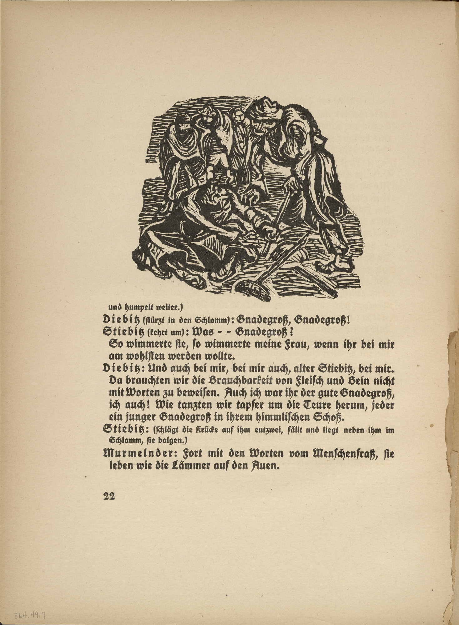 Ernst Barlach. Cripple and One-legged Man: Diebitz and Stiebitz (Lahmer und Einbein: Diebitz und Stiebitz) (in-text plate, page 22) from Der Findling (The Foundling)