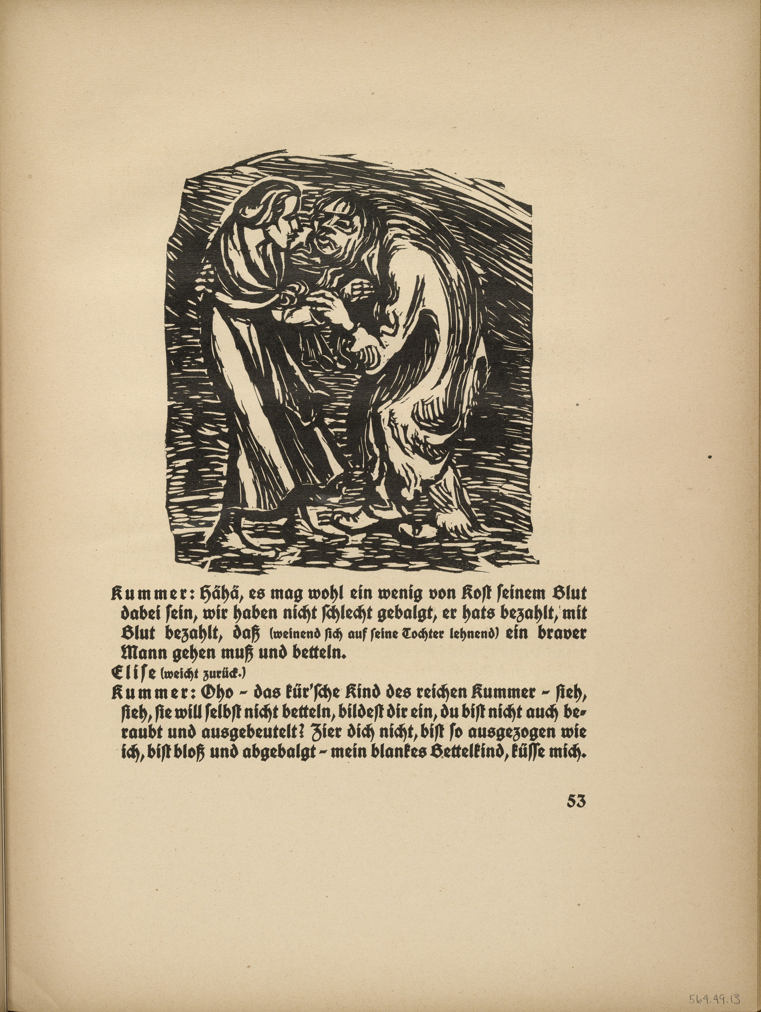 Ernst Barlach. An Honest Man Must Go and Beg: Sorrow and Elise (Ein braver Mann muß gehn und betteln: Kummer und Elise) (in-text plate, page 53) from Der Findling (The Foundling)