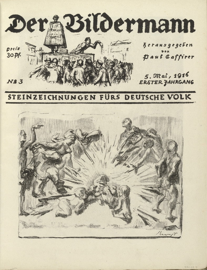 Untitled: Fear of the Average German [O(hne) T(itel). (Furcht vor dem deutschen Michel)] (folio 6) from the periodical Der Bildermann, vol. 1, no. 3 (May 1916)