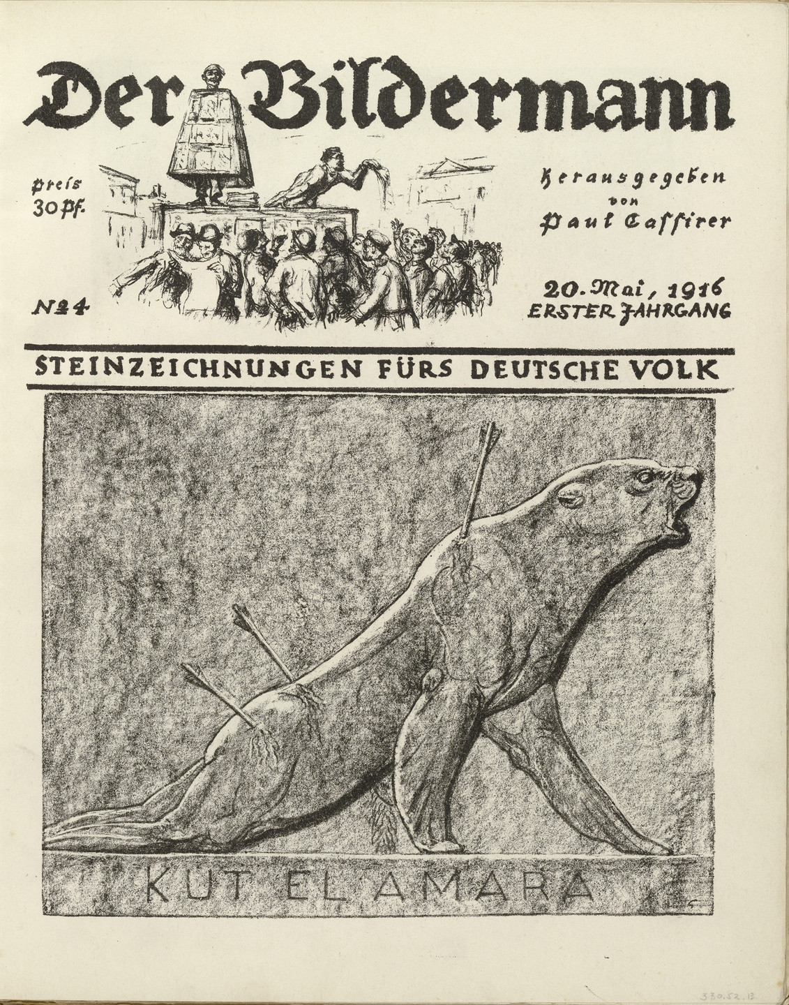 August Gaul. Kut el Amara (front cover, folio 8) from the periodical Der Bildermann, vol. 1, no. 4 (May 1916). 1916