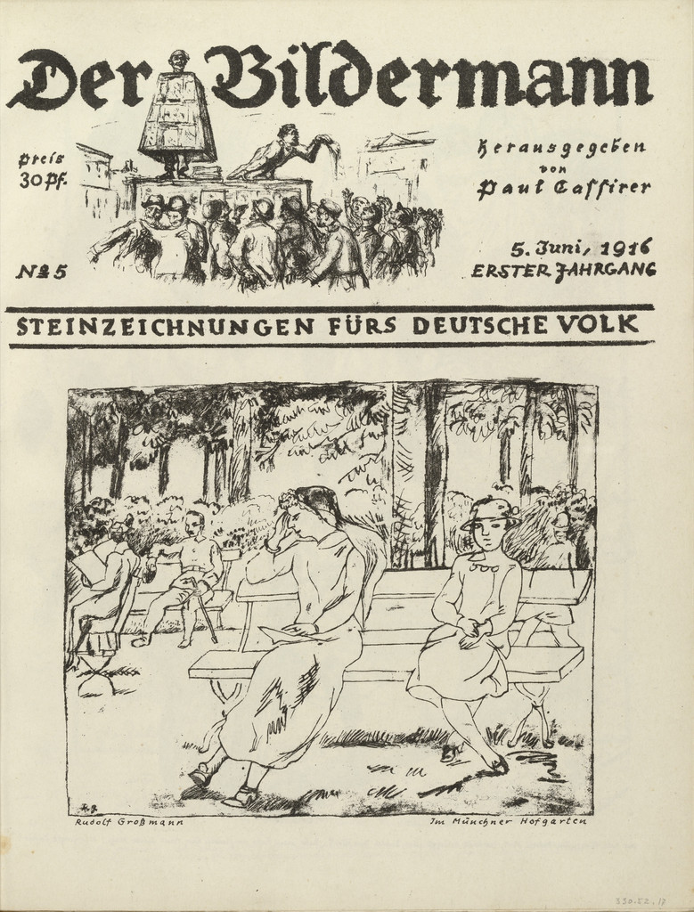 In the Munich Hofgarten (Im Münchner Hofgarten) (front cover, folio 10) from the periodical Der Bildermann, vol. 1, no. 5 (Jun 1916)