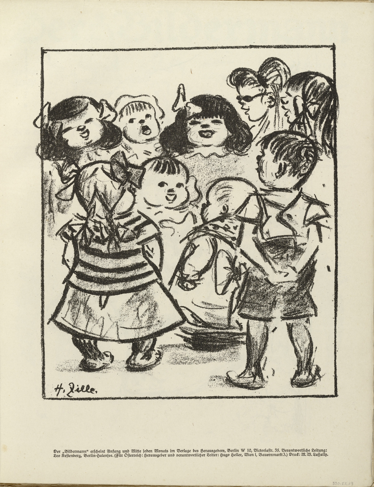 Heinrich Zille. Study with Singing Children (plate, folio 11) from the periodical Der Bildermann, vol. 1, no. 5 (June 1916)