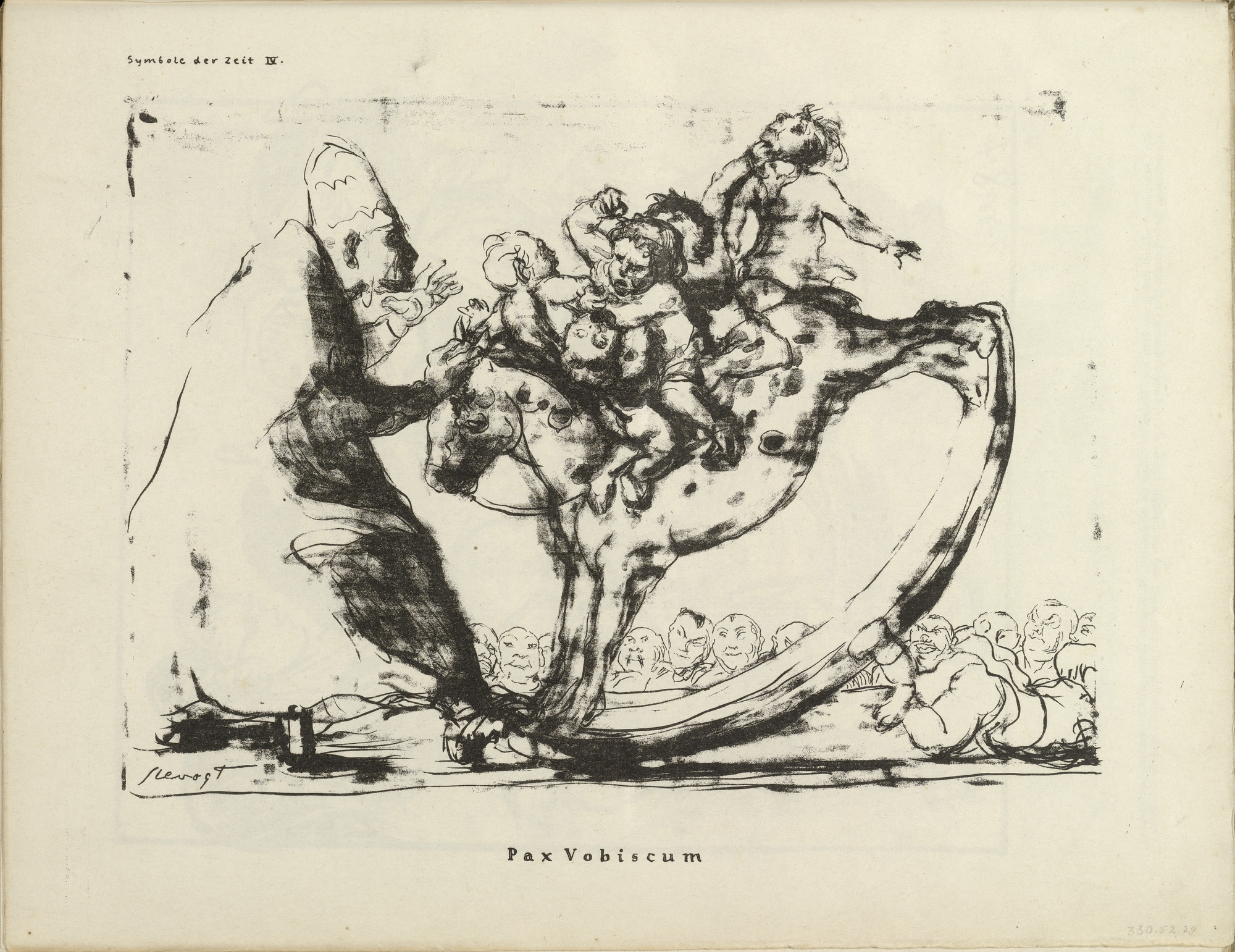 Max Slevogt. Signs of the Times IV: Pax Vobiscum (Symbole der Zeit IV: Pax Vobiscum) (plate, folio 11 verso) from the periodical Der Bildermann , vol. 1, no. 2 (Jun 1916)