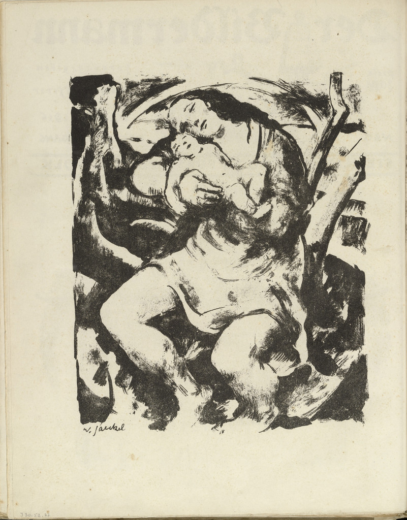 Mother with Child to Her Cheek (Mutter mit Kind an der Wange) (plate, folio 12 verso) from the periodical Der Bildermann, vol. 1, no. 6 (June 1916)