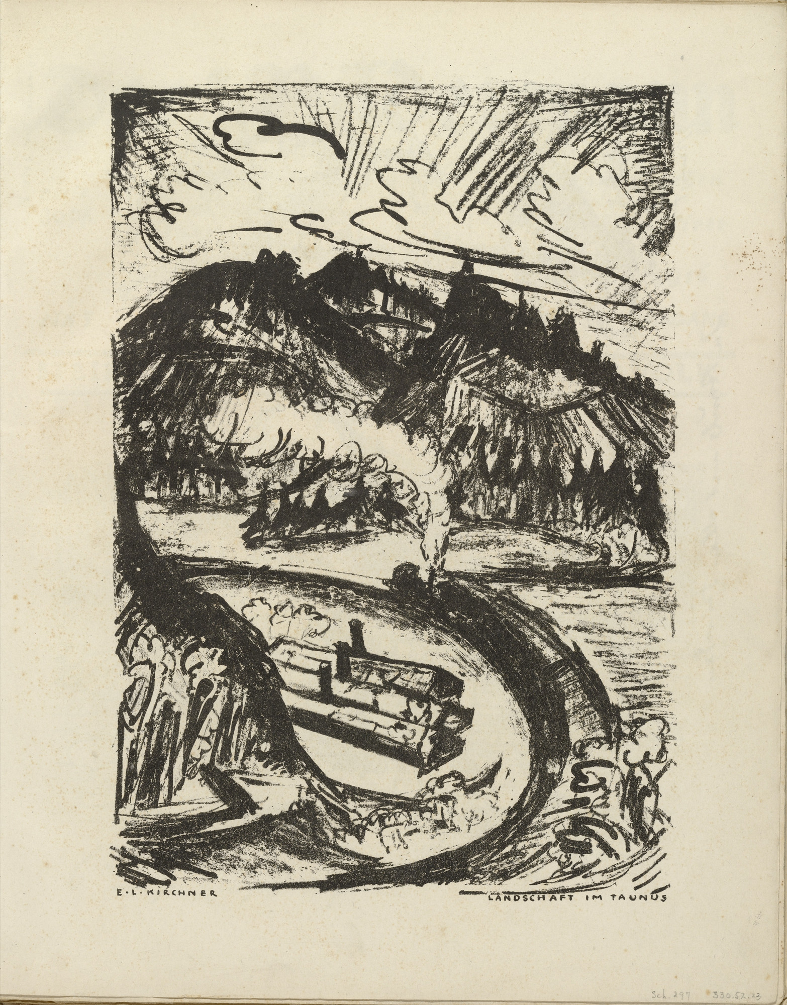 Ernst Ludwig Kirchner. Landscape in the Taunus (plate, folio 13) from the periodical Der Bildermann, vol. 1, no. 6 (Jun 1916)