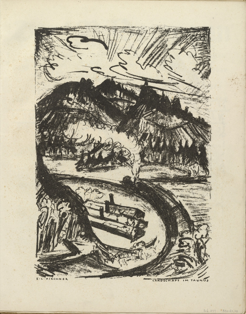 Landscape in the Taunus (Landschaft im Taunus) (plate, folio 13) from the periodical Der Bildermann, vol. 1, no. 6 (Jun 1916) by Ernst Ludwig Kirchner