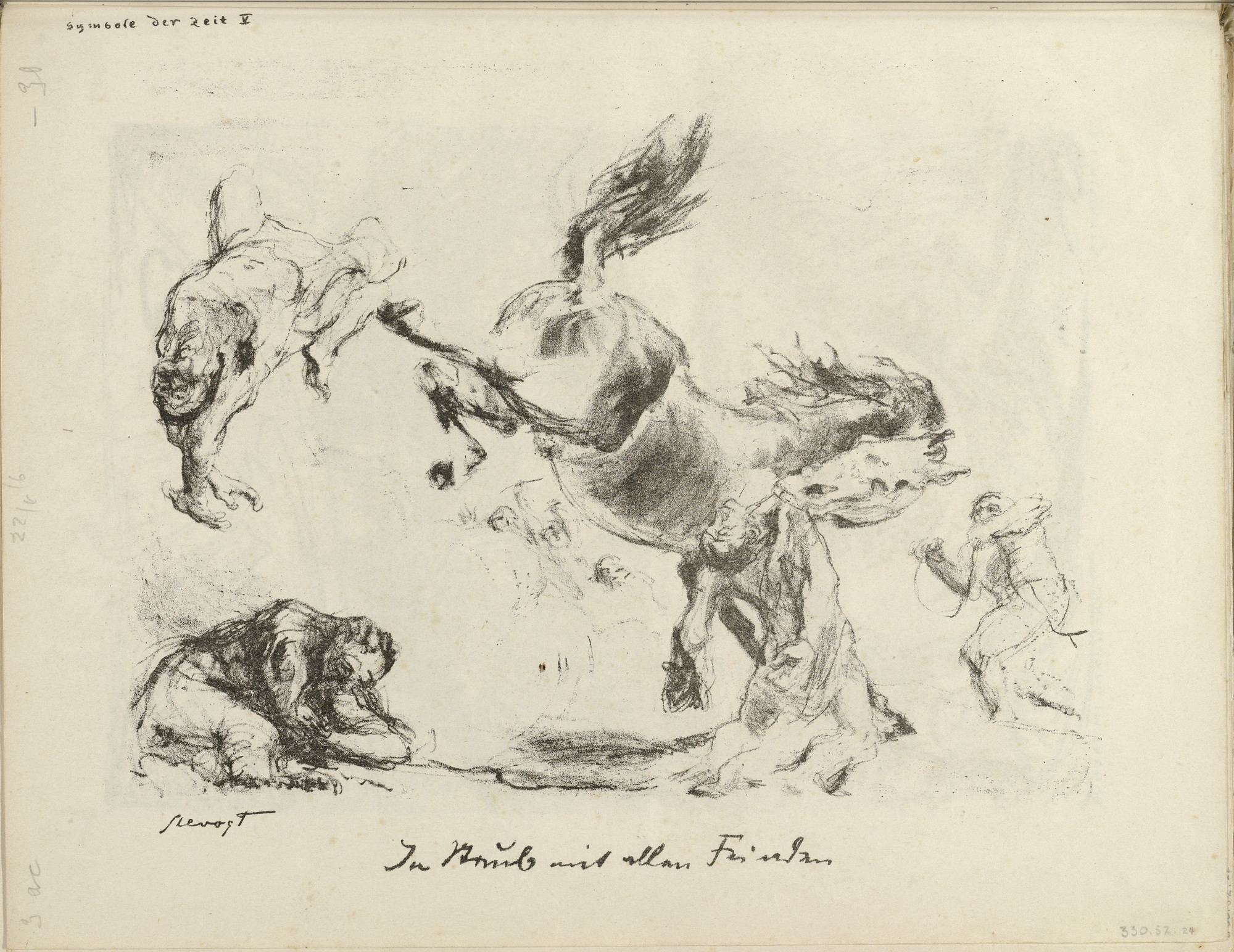 Max Slevogt. Signs of the Times V: Into Dust with All Enemies (Symbole der Zeit V: In Staub mit allen Feinden) (plate, folio 13 verso) from the periodical Der Bildermann , vol. 1, no. 6 (Jun 1916)