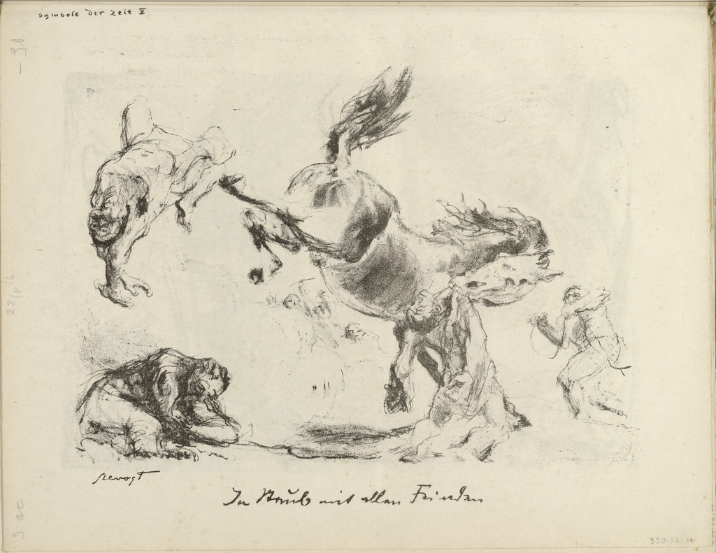 Signs of the Times V: Into Dust with All Enemies (Symbole der Zeit V: In Staub mit allen Feinden) (plate, folio 13 verso) from the periodical Der Bildermann, vol. 1, no. 6 (Jun 1916)