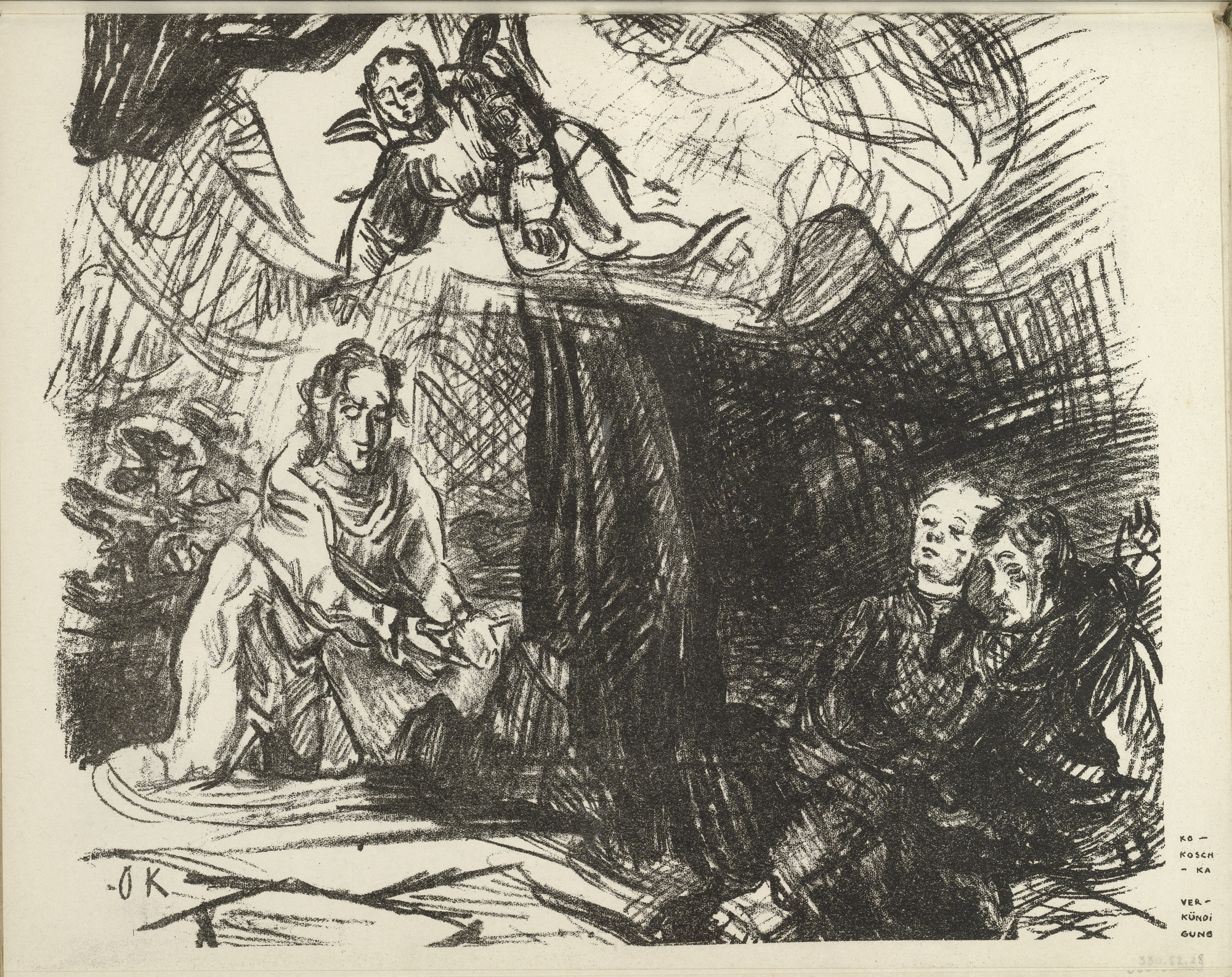 Oskar Kokoschka. Christ on the Mount of Olives (Christus am Ölberg) (plate, folio 15 verso) from the periodical Der Bildermann , vol. 1, no. 7 (Jul 1916)