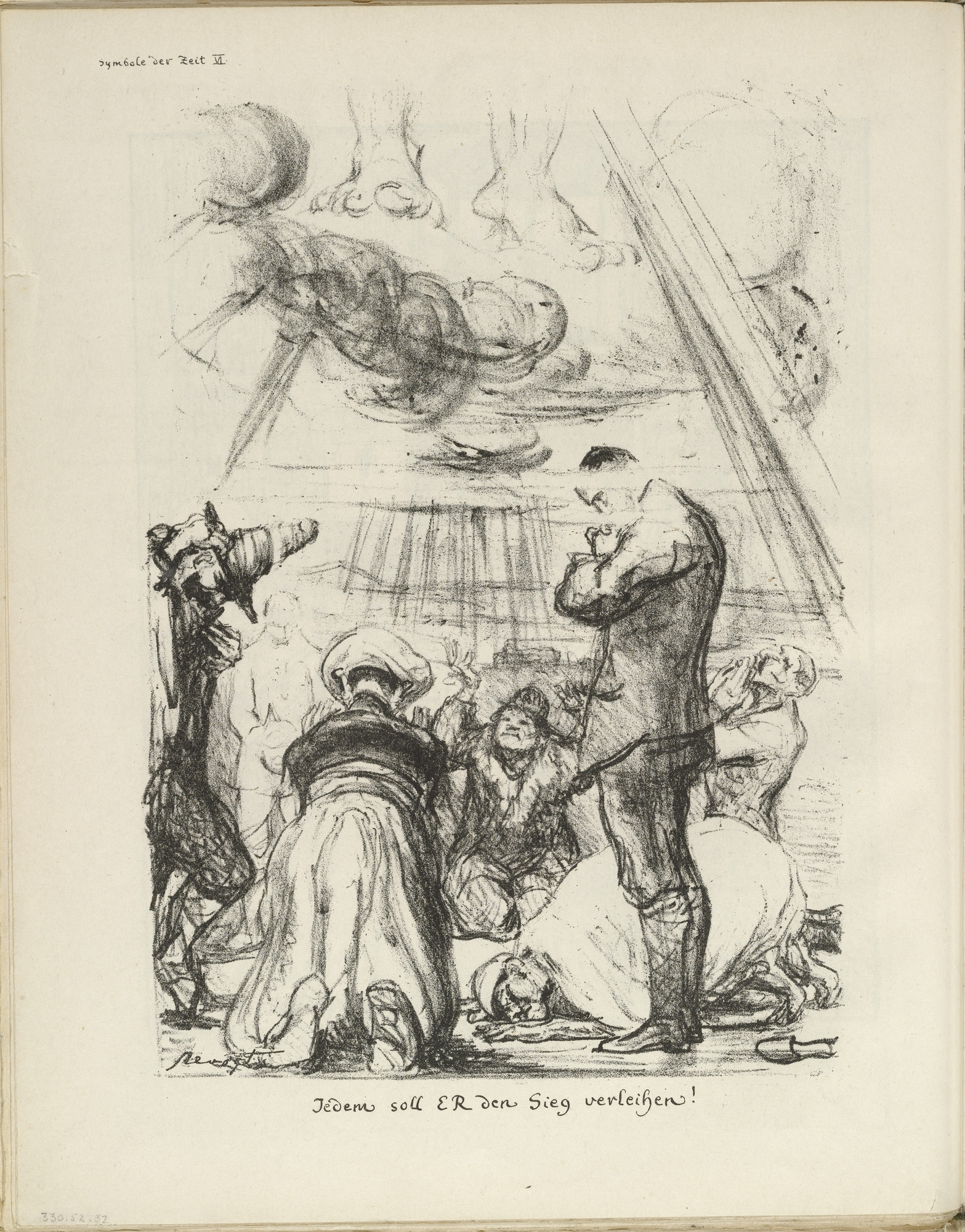 Max Slevogt. Signs of the Times VI: God Shall Bestow Victory on Everyone (Symbole der Zeit VI: Jedem soll er den Sieg verliehen) (plate, folio 17 verso) from the periodical Der Bildermann , vol. 1, no. 8 (Jul 1916)