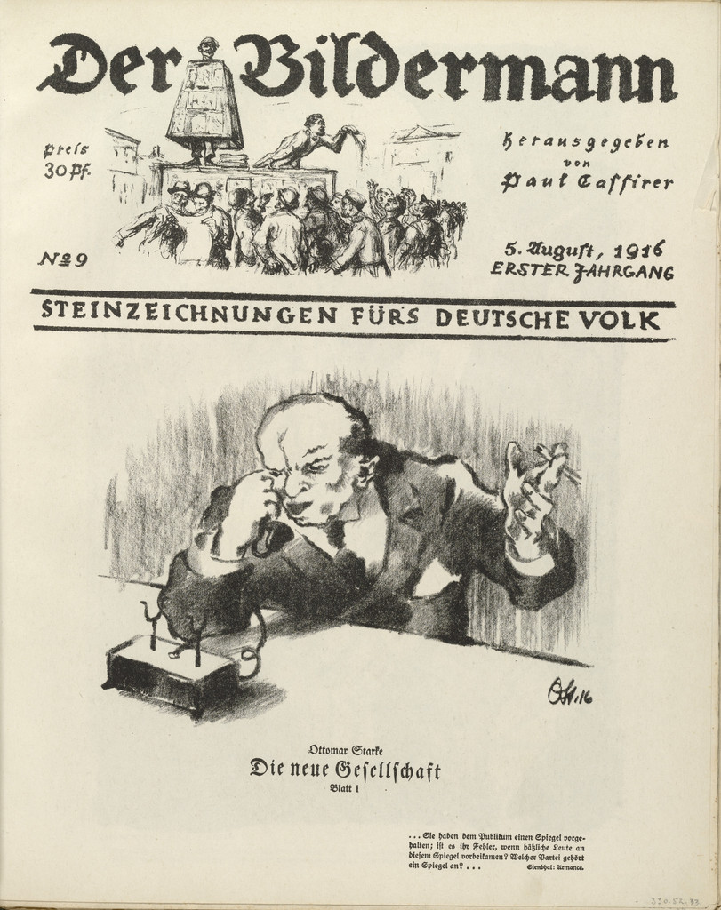 The New Society: Plate 1 (Die neue Gesellschaft: Blatt 1) (front cover, folio 18) from the periodical Der Bildermann, vol. 1, no. 9 (August 1916)