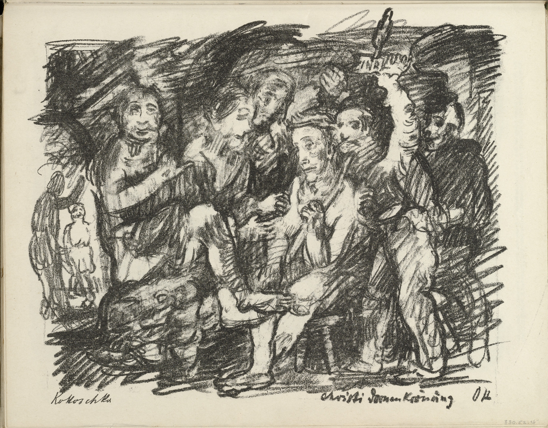 Oskar Kokoschka. Christ Crowned with Thorns (Christi Dornenkrönung) (plate, folio 19 verso) from the periodical Der Bildermann, vol. 1, no. 9 (Aug 1916). 1916