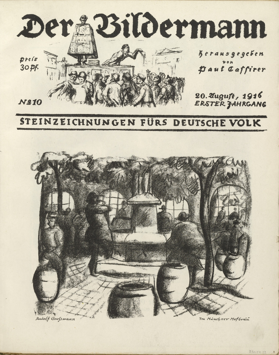 Rudolf Grossmann. In the Munich Hofbräu (Im Münchner Hofbräu) (front cover, folio 20) from the periodical Der Bildermann, vol. 1, no. 10 (Aug 1916)_ _. 1916