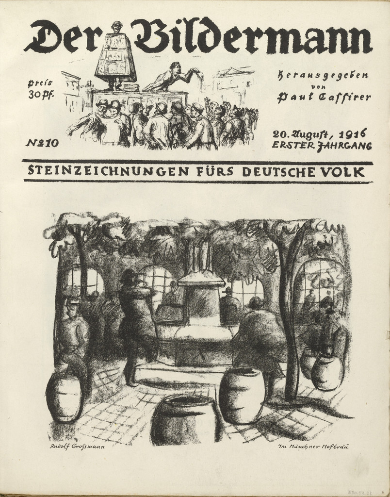 In the Munich Hofbräu (Im Münchner Hofbräu) (front cover, folio 20) from the periodical Der Bildermann, vol. 1, no. 10 (Aug 1916)